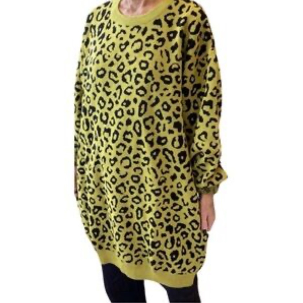 Leopard Print Longline Sweater Tunic in Olive Green